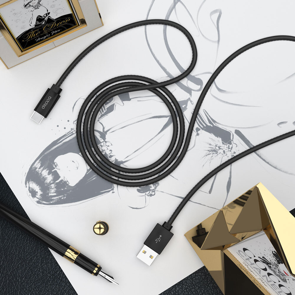Дата-кабель Leather USB - Type-C, 1.2м, 2.4A, черный