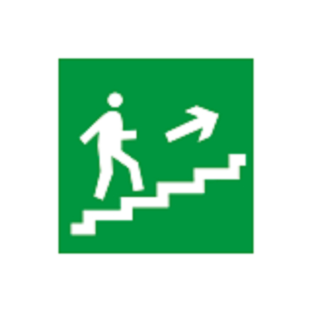 Знак-наклейка "Направление к эвакуационному выходу по лестнице вверх" (правосторонний)