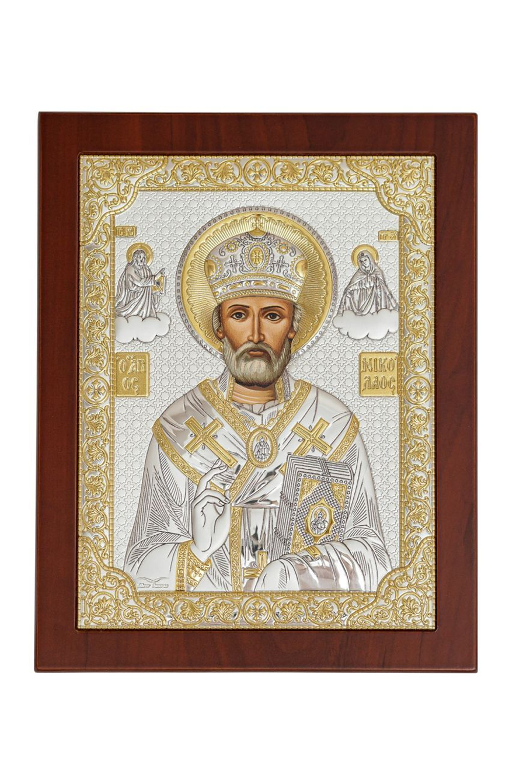 Николай Чудотворец, икона прямоугольная с рамкой, красное дерево 185х235