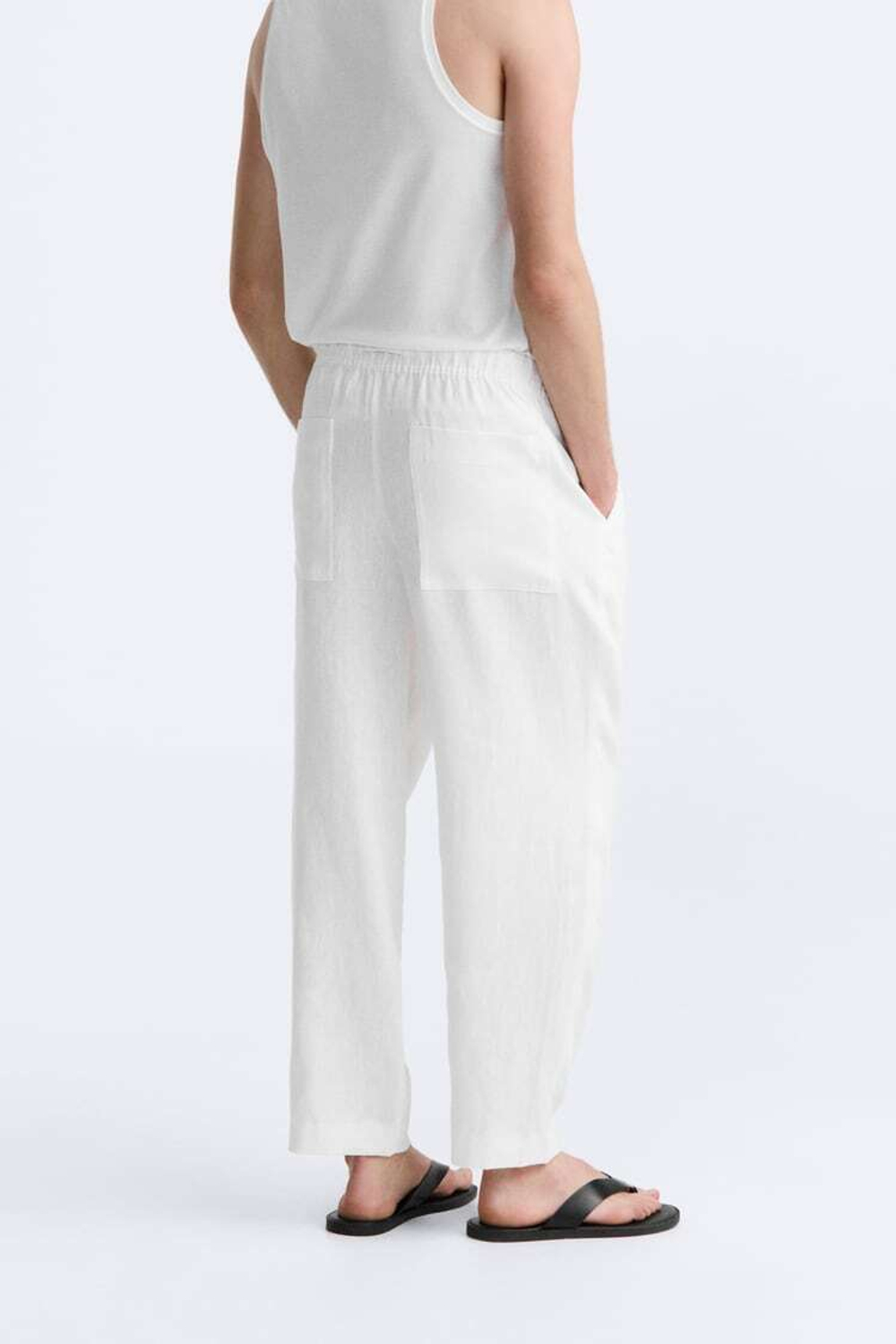 ZARA БРЮКИ-ДЖОГГЕРЫ ИЗ 100% ЛЬНА, БЕЛЫЙ