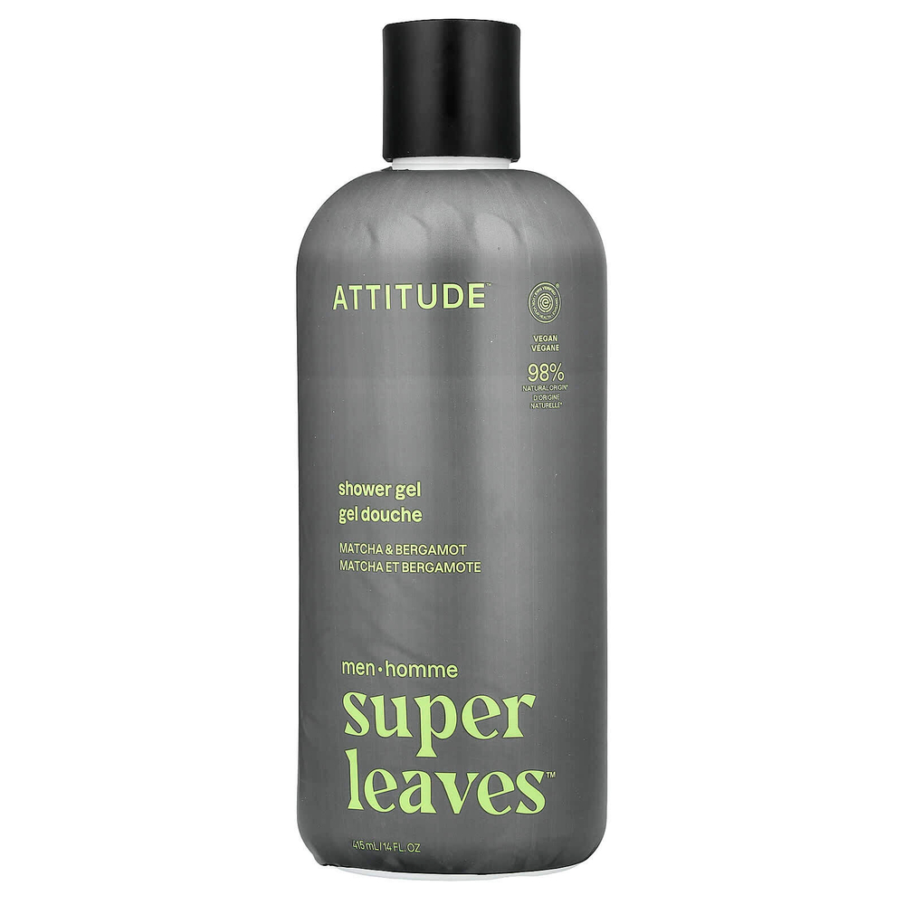 ATTITUDE, Super Leaves™, гель для душа, для мужчин, матча и бергамот, 415 мл (14 жидк. унций)