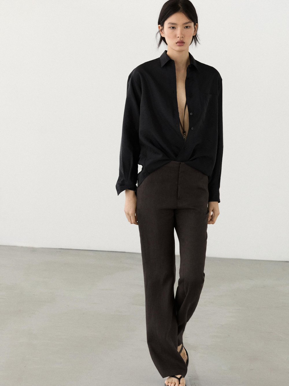 Massimo Dutti Брюки-клеш из 100% льна, фиолетовый