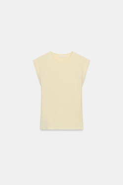 ZARA ХЛОПКОВАЯ ФУТБОЛКА, ПАСТЕЛЬНО-ЖЕЛТЫЙ