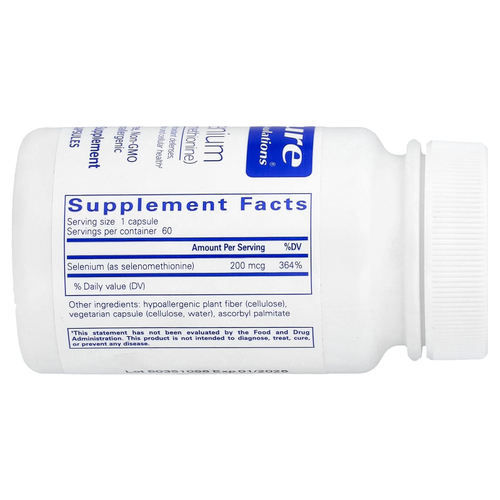 Pure Encapsulations, селен (селенометионин), 60 капсул (200 мг в 1 капсуле)
