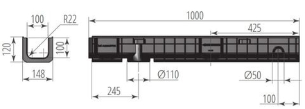 Лоток водоотводный пластиковый NORMA PLASTIK DN100 H120