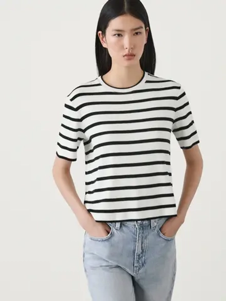 Massimo Dutti Футболка из хлопка в полоску, черный