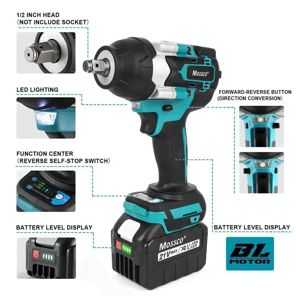 Гайковерт аккумуляторный ударный бесщеточный 21В 1000Нм 2акб 6.0Ач