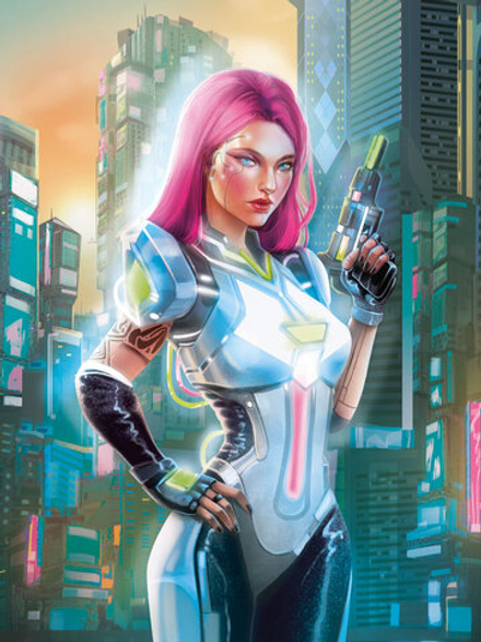 Точкабук А5 64л., 7БЦ "Девушка в стиле киберпанк" хол.тисн.