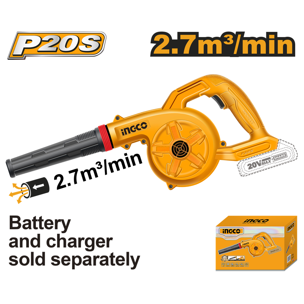 Воздуходувка аккумуляторная Li-Ion 20В INGCO CABLI20028