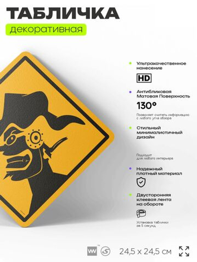 Табличка по аниме "Усопп, One Piece" на дверь и стену, прикольная штука в подарок анимешнику, декоративный знак, 24,5х24,5 см, пластиковая, Айдентика Технолоджи