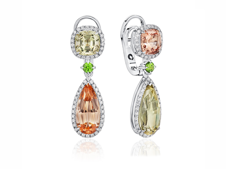 Серьги с турмалинами, демантоидами и бриллиантовой обсыпкой