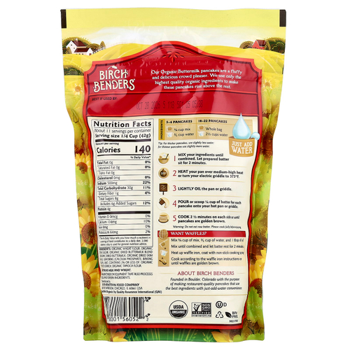 Birch Benders, смесь для приготовления блинов и вафель, органическая пахта, 454 г (1 фунт)