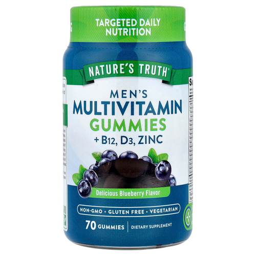Nature's Truth, Мультивитаминные жевательные мармеладки для мужчин + B12, D3, цинк, вкусная черника, 70 жевательных таблеток