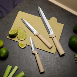 НАБОР AGNESS ИЗ 10ПР: 5 НОЖЕЙ, 4 ДОСКИ И ПОДСТАВКА, ЦВЕТ: БЕЖЕВЫЙ