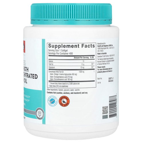Swisse, Ultiboost®, высокоэффективный концентрированный рыбий жир с омега-3 без запаха, 1500 мг, 400 мягких таблеток