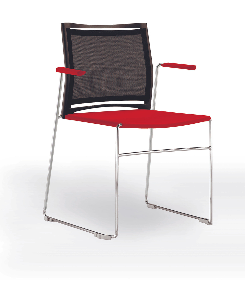 Web стул на полозьях с подлокотниками и спинкой-сеткой