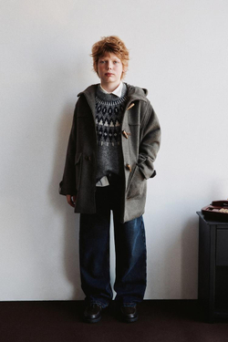 ZARA ПАЛЬТО ИЗ ШЕРСТЯНОЙ ТКАНИ, СЕРО-КОРИЧНЕВЫЙ