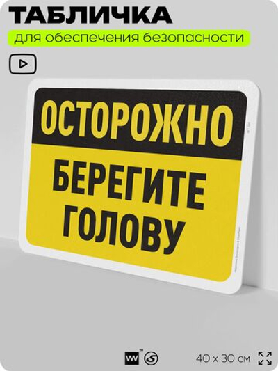 Табличка для обеспечения безопасности "Осторожно, берегите голову", для офиса, по охране труда для предприятия, организаций, 40х30 см, Silver Plane x Айдентика Технолоджи