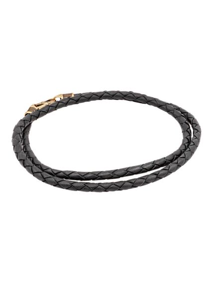 Гайтан кожаный чёрный 5 мм из бронзы, вид в сложенном виде спереди