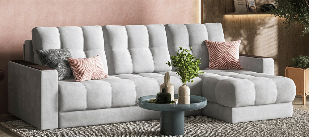 Угловой диван Босс Классик Велюр Монолит сталь