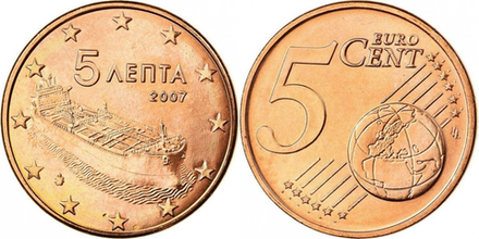 Греция 5 евроцентов, 2002-2023 Морской танкер XF