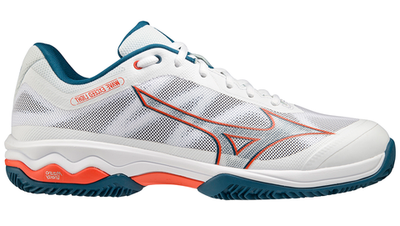 Мужские кроссовки теннисные Mizuno Wave Exceed Light CC - white/cherry tomato/moroccan blue