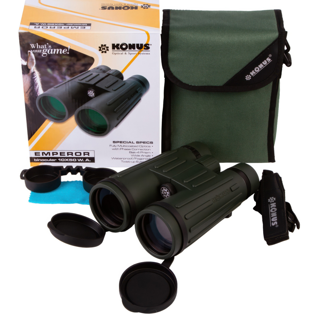 Бинокль Konus Emperor 10x50 WA Green — комплект поставки