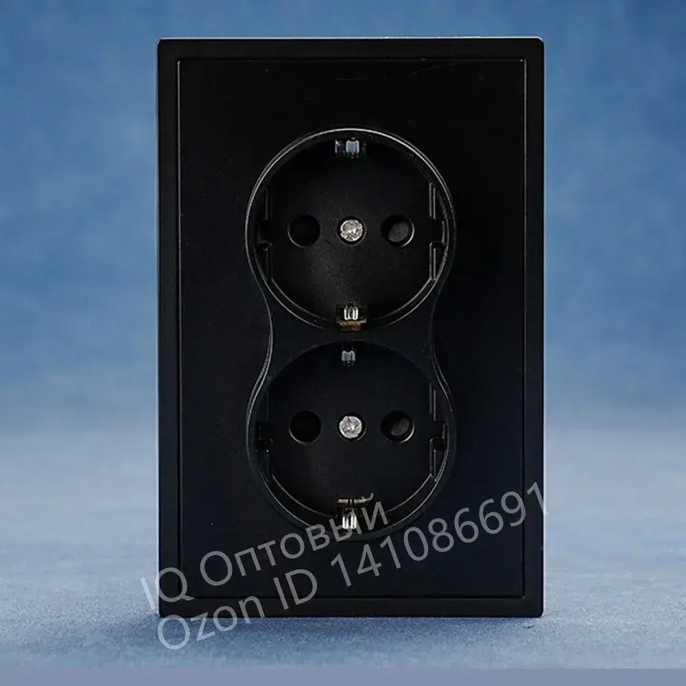 Розетка двойная с рамкой с заземлением встраиваемая 1 шт,черный