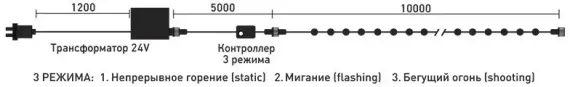 Светодиодная нить с эффектом бегущий огонь 10 м, 24V., 200 разноцветных LED ламп, прозрачный провод, Beauty Led (EST200-SH10-1M)