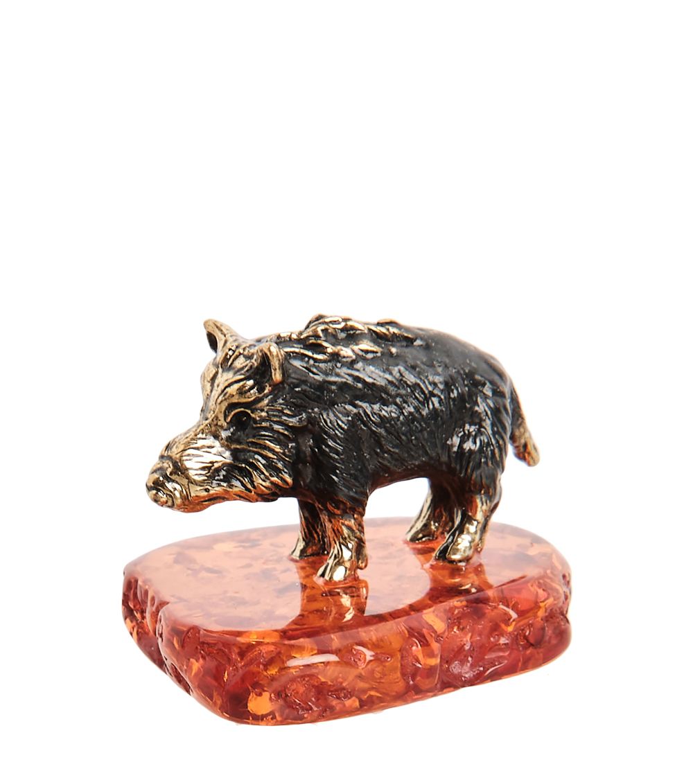 AM-1940 Фигурка «Кабанчик Веня» (латунь, янтарь)