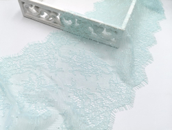 Кружево шантильи, ОПТ, с ресничками, светлая бирюза, 23 см, купон, SK-2404