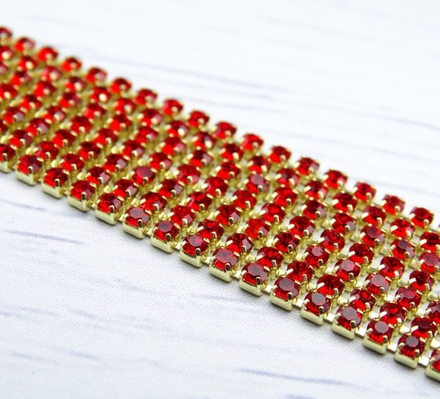 ЦС007ЗЦ2 Стразовые цепочки (золото), цвет: красный, размер: 2 мм, 70 см/упак.