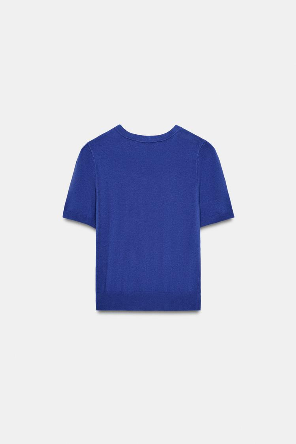 ZARA БАЗОВЫЙ ТРИКОТАЖНЫЙ СВИТЕР С КОРОТКИМИ РУКАВАМИ, СИНИЙ