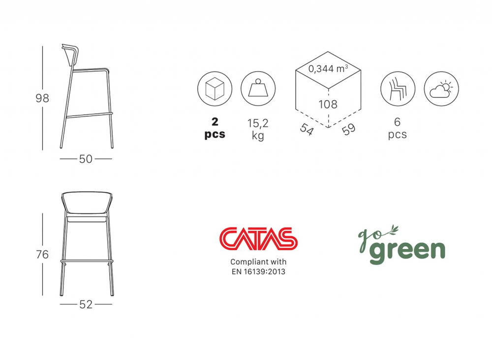 Стул пластиковый барный Scab Design Lisa Technopolymer Go Green, тортора