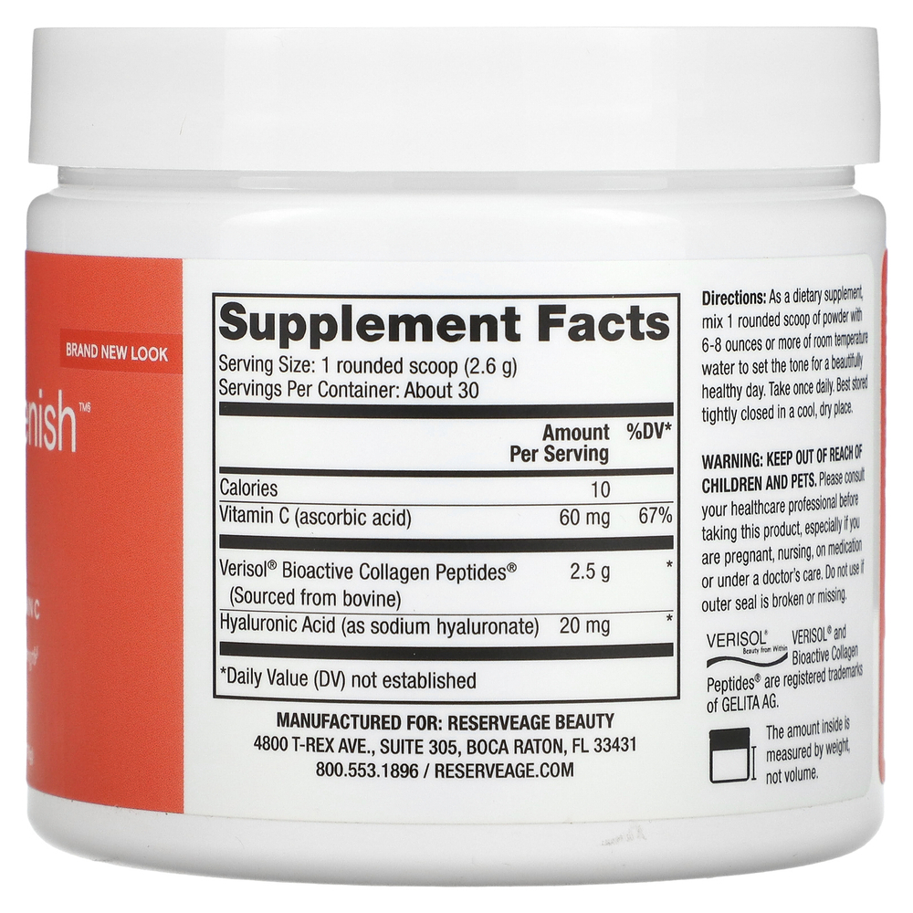 Reserveage Nutrition, коллаген для восполнения уровня коллагена, в порошке, без добавок, 78 г (2,75 унции)