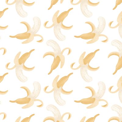 Спелый банан, целый и очищенный от кожуры. Сладкие фрукты. Набор ярких вкусных тропических фруктов. Банановый паттерн.