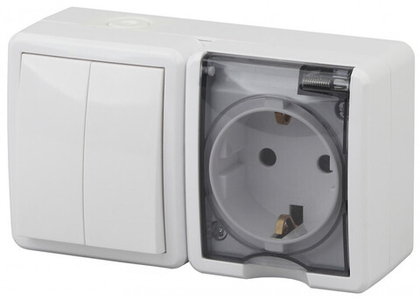 Блок розетка+выключатель двойной IP54, 16A(10AX)-250В, белый Эксперт ЭРА