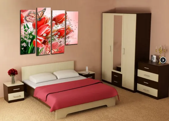 Модульная картина "Красные тюльпаны"