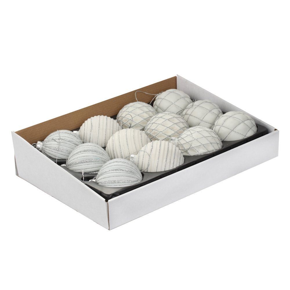 GAEM Украшение новогоднее Шар "Белая фантазия" (блок 12 шт), D8 см, L36 W28 H11 см, 4в.