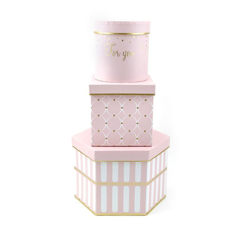 Коробка "Трио" Розовый средняя 13,5*13,5*13,5 см