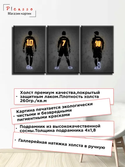 Модульная картина "Neymar, Ronaldo, Messi"