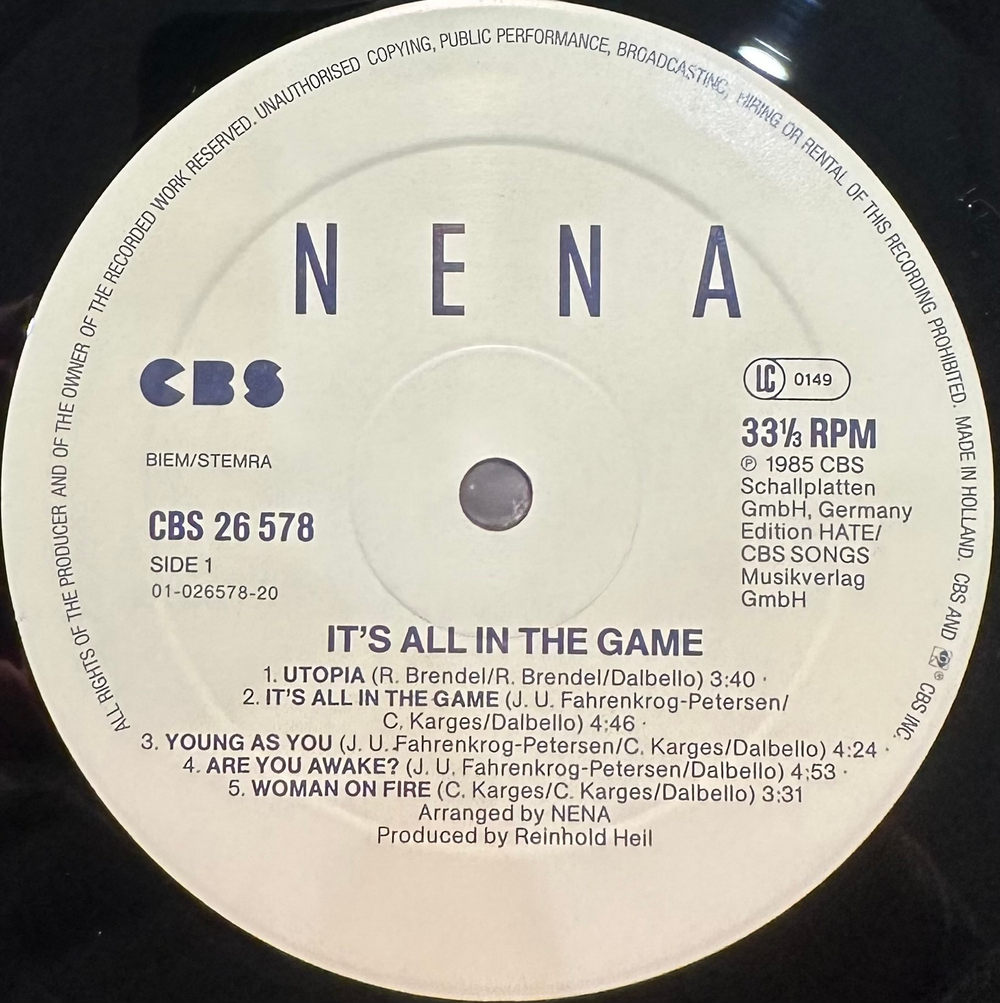 Nena - It's All In The Game (Голландия 1985г.)