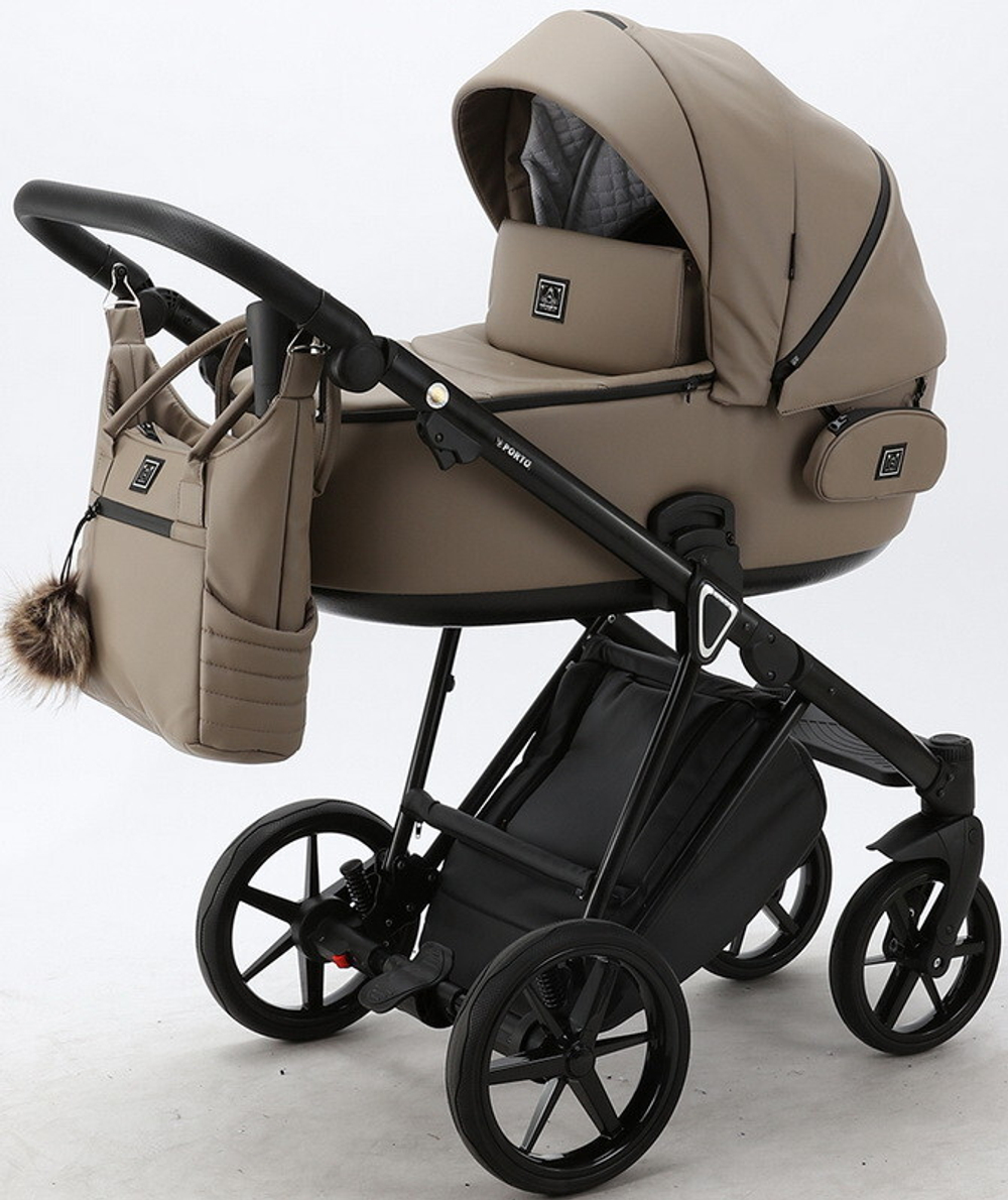 Детская коляска Adamex Porto Deluxe 3 в 1 PO-SA09 (БЕЖ.КОЖА)