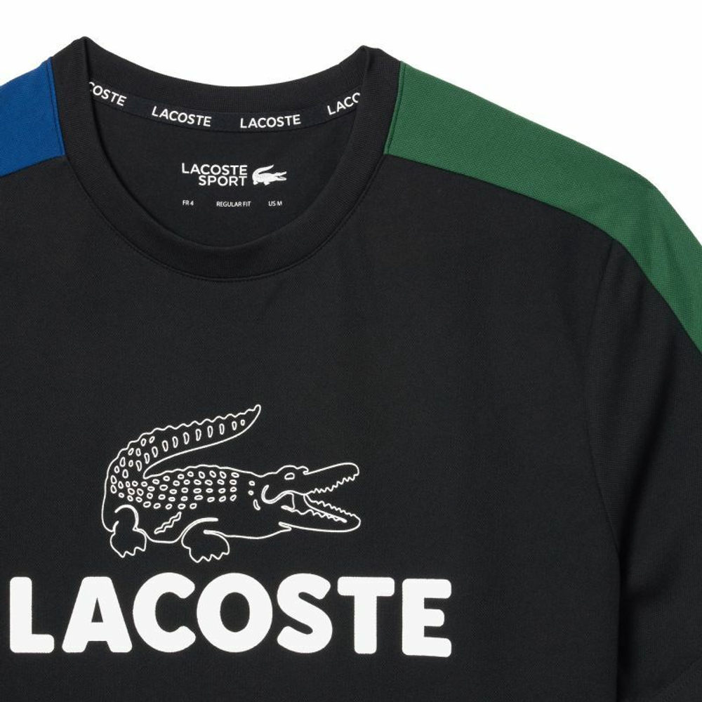 Мужская теннисная футболка Lacoste Ultra-Dry Printed Colour-Block Tennis T-Shirt - black/blue/green