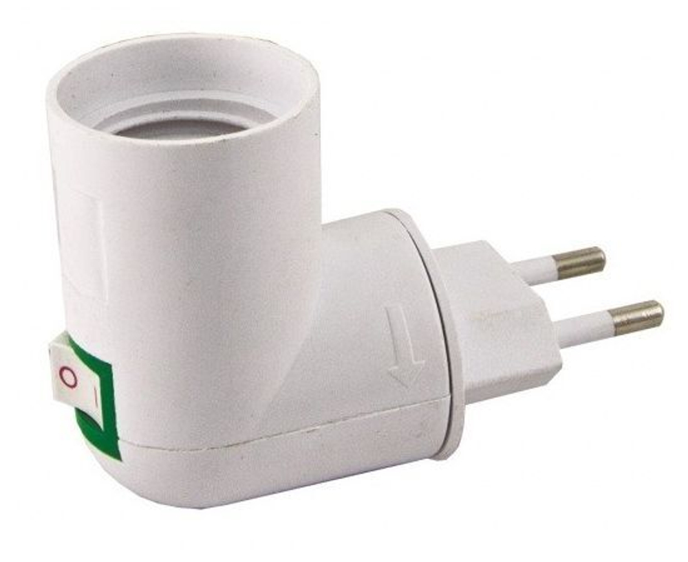 Патрон для лампочки E14 переходник угловой c вилкой и выключателем 220 В для розетки белый Ecola base APT4SWEAY