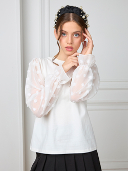 Блузка школьная для девочки рукав шифон молочная