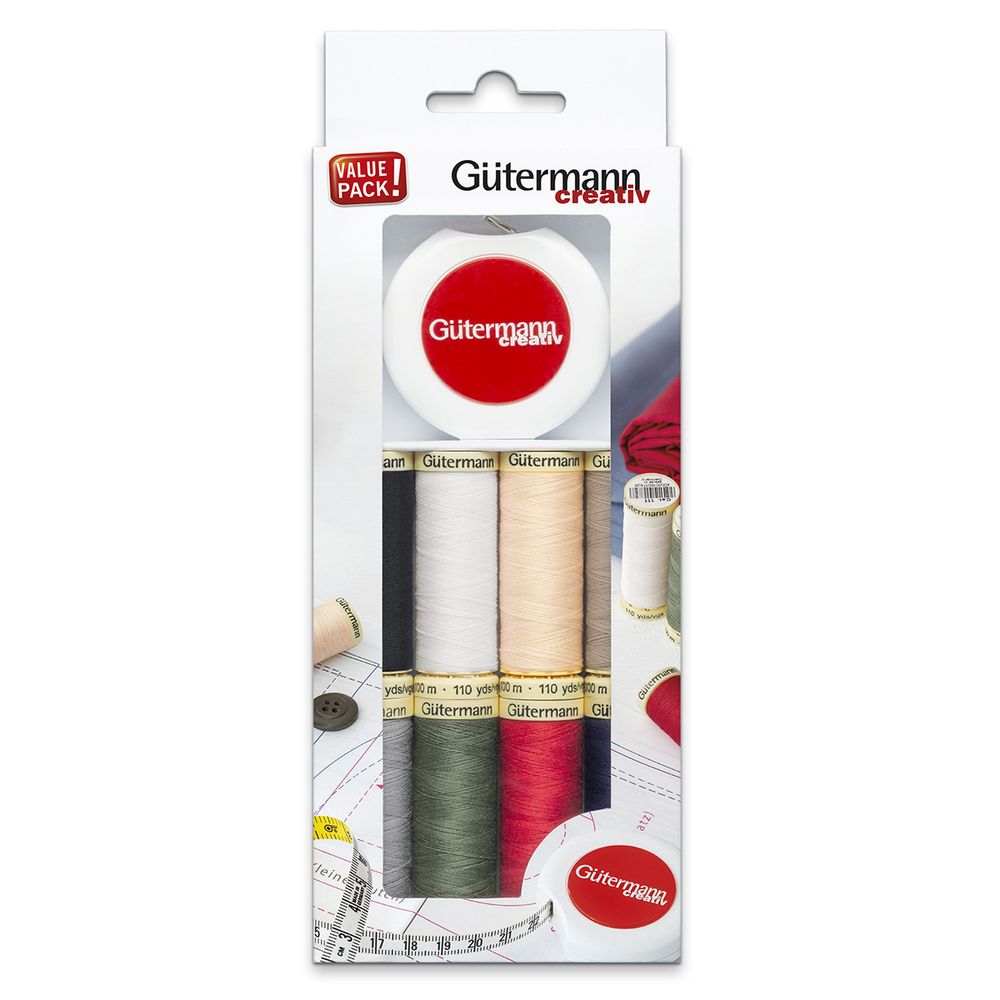 Швейные нитки (набор) Gutermann Sew-all 100, 8 катушек по 100 м, рулетка-сантиметр, 1 шт, 734574