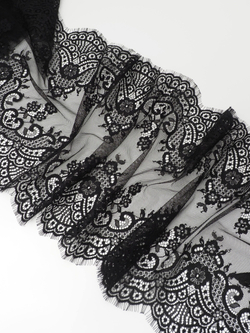 Кружево шантильи черное неэластичное ширина 36 см купон 2,9 м