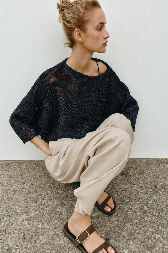 ZARA СВИТЕР С ШИРОКИМИ РУКАВАМИ, СИНИЙ/ЧЕРНЫЙ