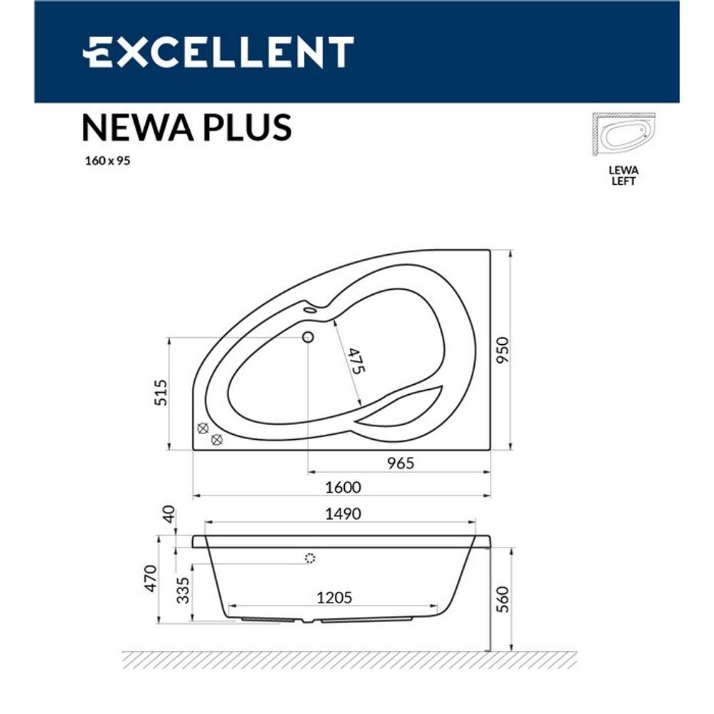 Акриловая ванна Excellent Newa 160x95 лев. WAEX.NEL16WH